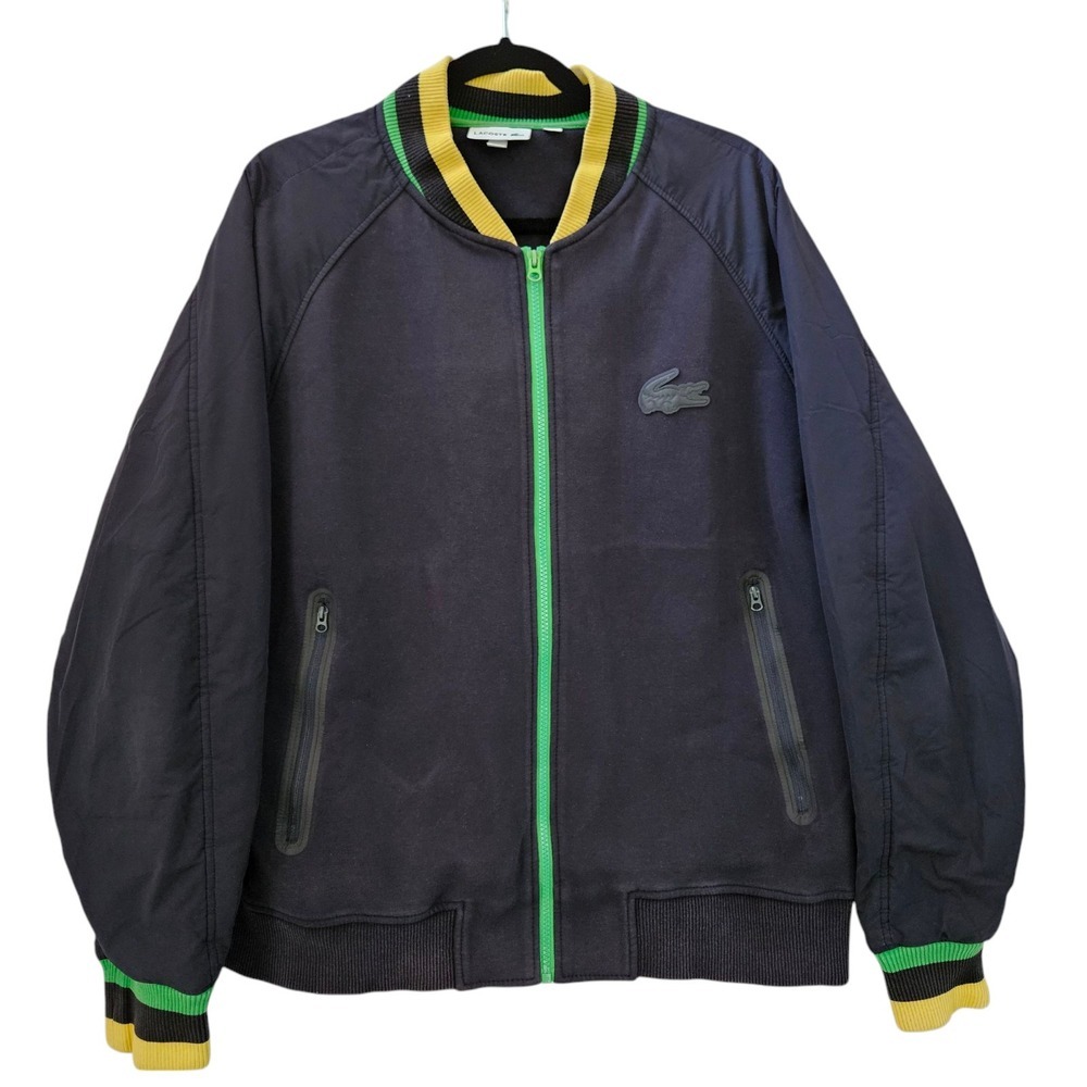 Lacoste Bomber Jacket Mens XL 58 Quilted Sleeve Bimaterial Teddy Jacket Full Zip